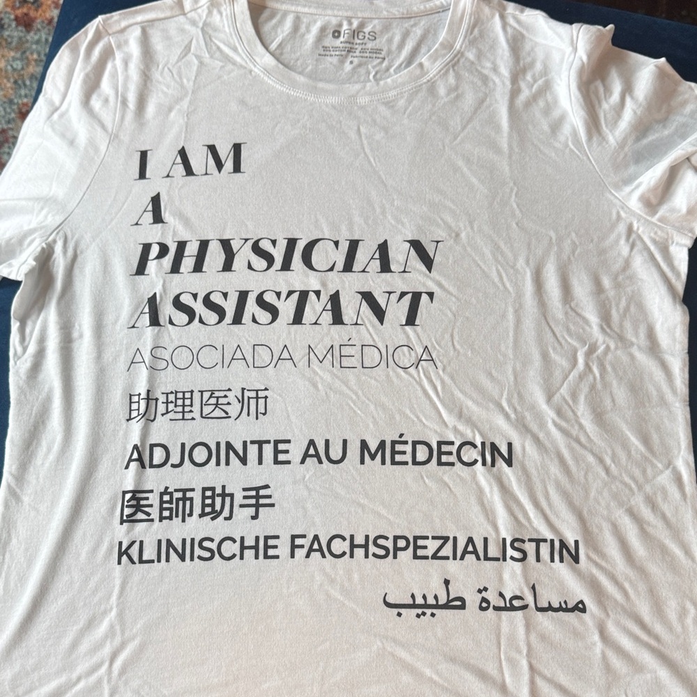 Figs White Multilingual Physician Assistant T-Shirt